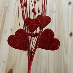 Red Glitter Heart Spray Valentine's Mother's Day Stem Craft Supplies Pick